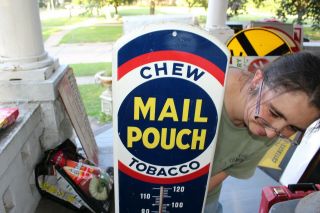 Large Vintage 1950 ' s Mail Pouch Chewing Tobacco Gas Oil 39 