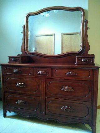 Davis Cabinet King Cherry Dresser Headboard Antique Vintage Bedroom Furniture