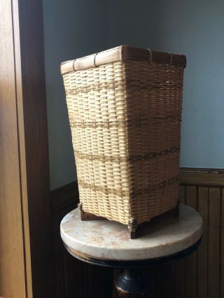 Vintage Japan Tall Bamboo Flower Basket Ikebana Vase Hana Kago Woven Footed
