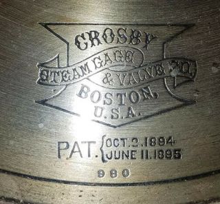 RARE Antique Crosby Brass Steam Gage,  Valve Engine Register 10