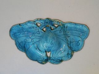Antique Chinese Qing Dynasty Turquoise Enamel On Silver Butterfly Pendant