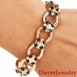 Estate Diamond Sapphire 14k Yellow Gold Link Bracelet 20.  3 Grams Nr