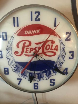 Vintage Pepsi Cola.  Soda Pop.  Lighted Pam? Clock Sign.  Advertising Clock 11