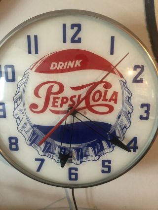 Vintage Pepsi Cola.  Soda Pop.  Lighted Pam? Clock Sign.  Advertising Clock