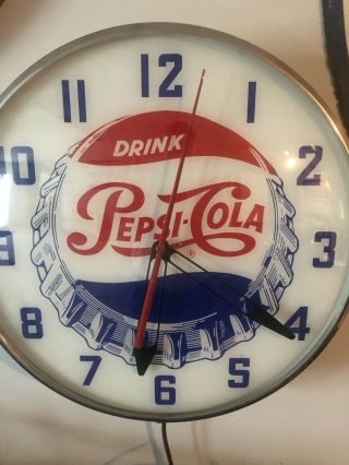 Vintage Pepsi Cola.  Soda Pop.  Lighted Pam? Clock Sign.  Advertising Clock 2