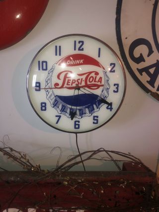 Vintage Pepsi Cola.  Soda Pop.  Lighted Pam? Clock Sign.  Advertising Clock 7