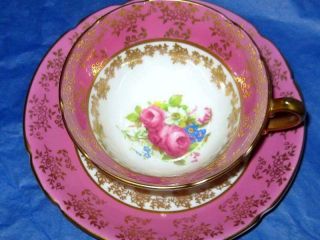 Vintage Hot Pink & Gold Floating Roses Stanley Tea Cup And Saucer