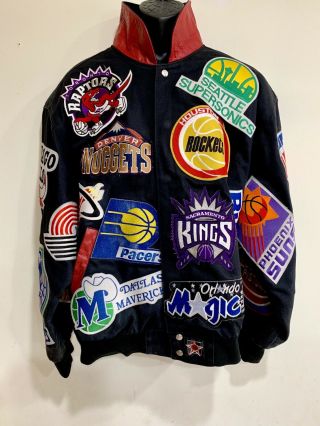 Nba Team Emblem Patchwork Jacket Vintage Very Rare Jeff Hamilton 