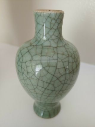 Vintage Chinese Miniature Celedon Crackle Vase