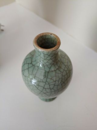 Vintage Chinese Miniature Celedon Crackle Vase 2