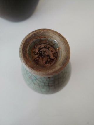 Vintage Chinese Miniature Celedon Crackle Vase 3