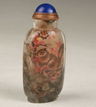 VINTAGE CHINESE GLASS SNUFF BOTTLE PAINTED INSIDE HAND PAINTED PINE TREE CRAFT 2