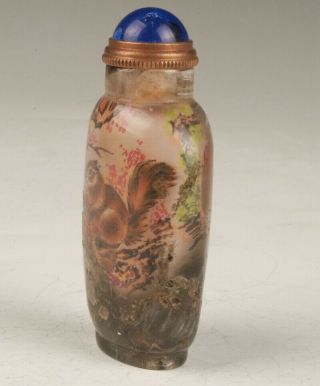 VINTAGE CHINESE GLASS SNUFF BOTTLE PAINTED INSIDE HAND PAINTED PINE TREE CRAFT 4