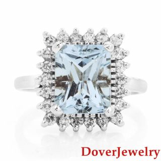 Estate Diamond 3.  90ct Aquamarine 14k White Gold Geometric Ring 6.  4 Grams Nr