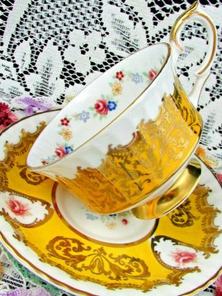 Paragon Rose Floral Swags Fancy Gold Yellow Tea Cup And Saucer