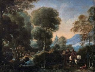 Classical Landscape Antique Old Master Oil Painting 17th Century Flemish School 2