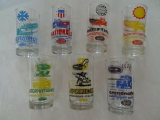 Rare Vintage 1972 Set Of 7 Nhra Championship Drag Racing Theme Drinking Glasses