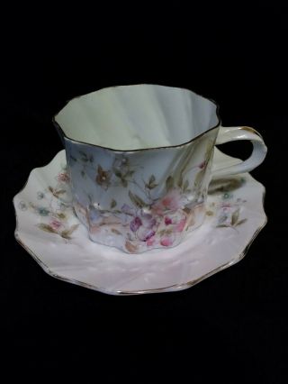Antique/vintage Ls&s N.  Y.  Gold Gilt Flower Ruffle Tea Cup & Saucer Made Germany