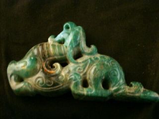 Exquisite Chinese Green Jade Hand Carved Phoenix Netsuke B104