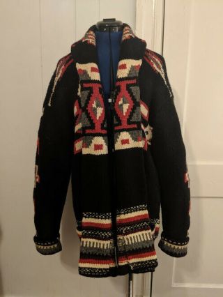 Vintage Polo Ralph Lauren Aztec Navajo Indian Blanket Sweater Black 2