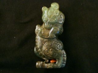 Exquisite Chinese Old Jade Hand Carved Dragon Netsuke B090