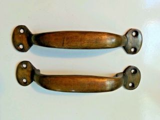 2 Solid antique brass large strong file cabinet trunk handles 5 1/4 