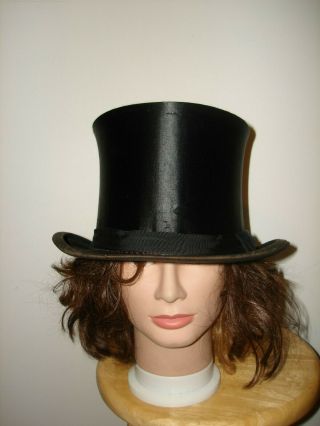 Rare Antique Germany Ferd.  Klan Hof Top Black Cylinder Hat With Box