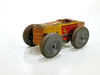 Vintage Marx Tin Litho Race Car Wind Up Clockworks 4 Yellow & Red 1930s
