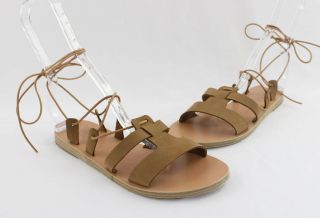 Ancient Greek Sandals Beige Leather Lace Up Polyxeni Flat Sandal Shoe Size 38 8