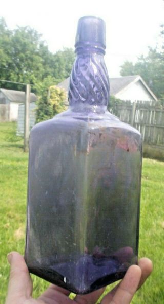 Purple Square Quart Whiskey Bottle W/fancy Twist Neck 1910 
