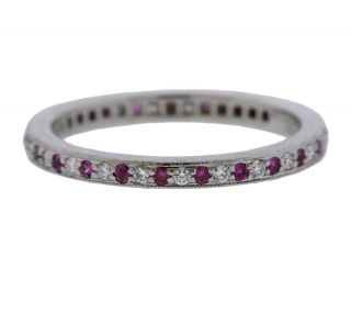Tiffany & Co Pink Sapphire Diamond Platinum Eternity Wedding Band Ring