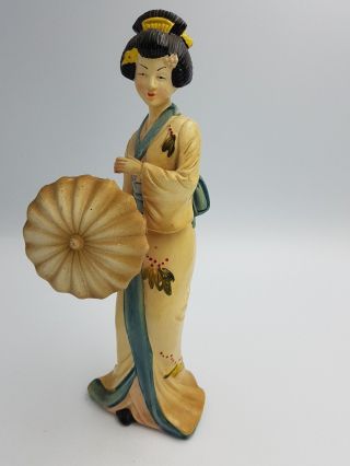 Vintage Japanese Ceramic Figurine Kimono Geisha Girl With Parasol Hand Painted