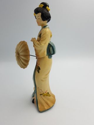 VINTAGE JAPANESE CERAMIC FIGURINE KIMONO GEISHA GIRL WITH PARASOL HAND PAINTED 7