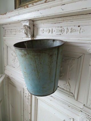 AWESOME OLD Vintage Metal SAP BUCKET CAN AQUA BLUE Paint HANG or Sit 2