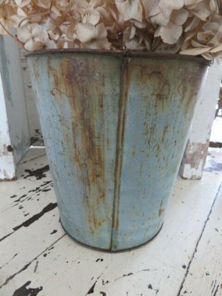 AWESOME OLD Vintage Metal SAP BUCKET CAN AQUA BLUE Paint HANG or Sit 4