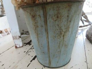 AWESOME OLD Vintage Metal SAP BUCKET CAN AQUA BLUE Paint HANG or Sit 6