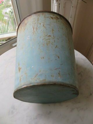 AWESOME OLD Vintage Metal SAP BUCKET CAN AQUA BLUE Paint HANG or Sit 8