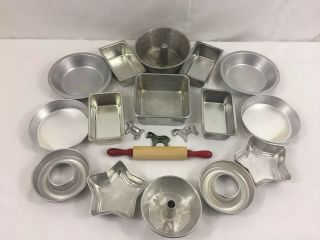 Vtg Child’s Toy Play Aluminum Baking Cooking Pans Dishes (19) Mid Century