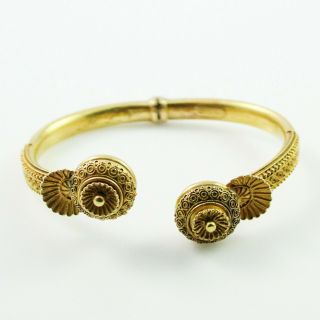 Antique Vintage Nouveau 18k Yellow Gold Etruscan Locket Wedding Bangle Bracelet 2