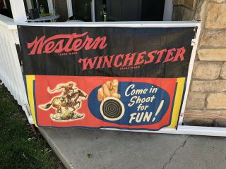 Winchester Western Firearms Shooting Gallery Banner Vintage Sign Poster 61 62 90
