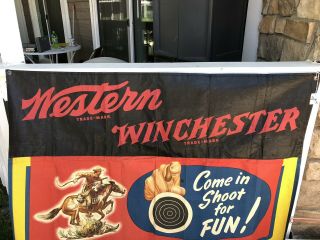 WINCHESTER WESTERN Firearms SHOOTING GALLERY BANNER Vintage Sign Poster 61 62 90 3