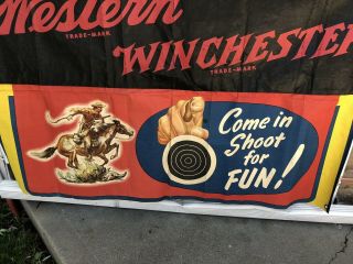 WINCHESTER WESTERN Firearms SHOOTING GALLERY BANNER Vintage Sign Poster 61 62 90 4