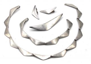 Wow Vtg Modernist Hans Hansen Sterling Silver Necklace Bracelet Earring Pin Set