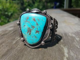 Vintage Turquoise And Silver Wrist Cuff Stamped A.  Chapo