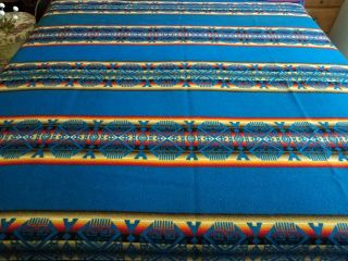 Vintage PENDLETON Wool Blanket Beaver State Rare Design Teal GORGEOUS 63 