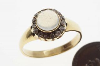Antique English 18k Gold Moonstone & Diamond Halo Ring C1900
