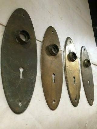 4 OLD MISSION ARTS CRAFT CRAFTSMAN DECO BRASS OVAL DOOR KNOB BACK PLATE HARDWARE 2