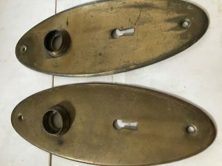 4 OLD MISSION ARTS CRAFT CRAFTSMAN DECO BRASS OVAL DOOR KNOB BACK PLATE HARDWARE 4