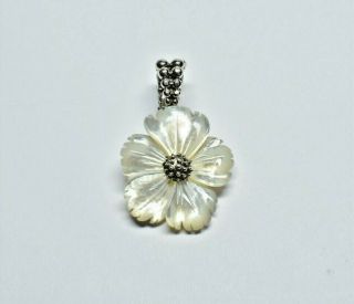 Stephen Dweck Sterling Silver.  925 Carved Mother Of Pearl Flower Floral Pendant