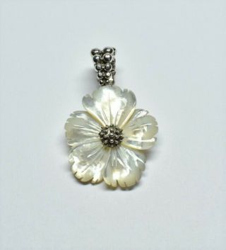 STEPHEN DWECK Sterling Silver.  925 Carved Mother of Pearl Flower Floral Pendant 6